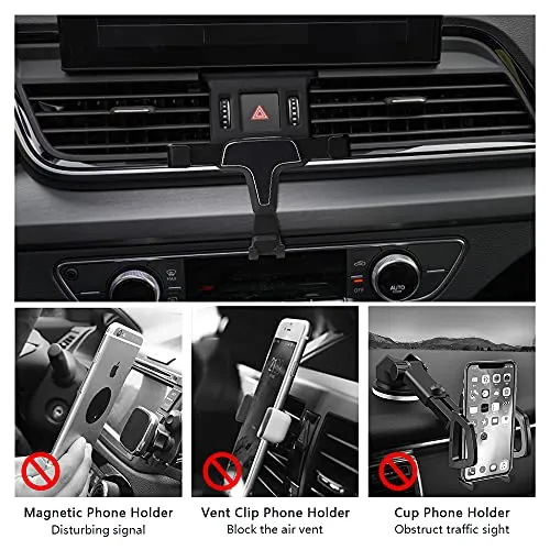 1797 for Audi Q5 Accessories 2018 2019 2020 2021 Phone Mount Holder Car Cellphone Cradle Air Outlet Hazard Button Gravity Upgraded Dash Navigation Black