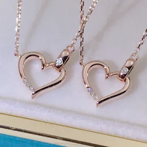 18K Gold 0.013ct Real Diamond Simple Heart Shaped Necklace