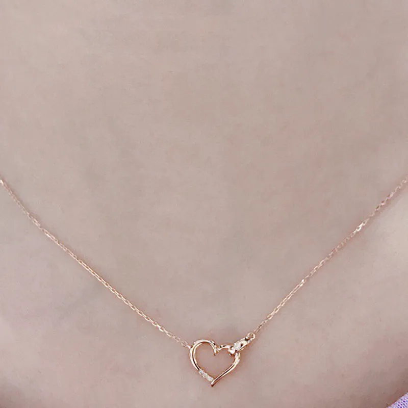 18K Gold 0.013ct Real Diamond Simple Heart Shaped Necklace