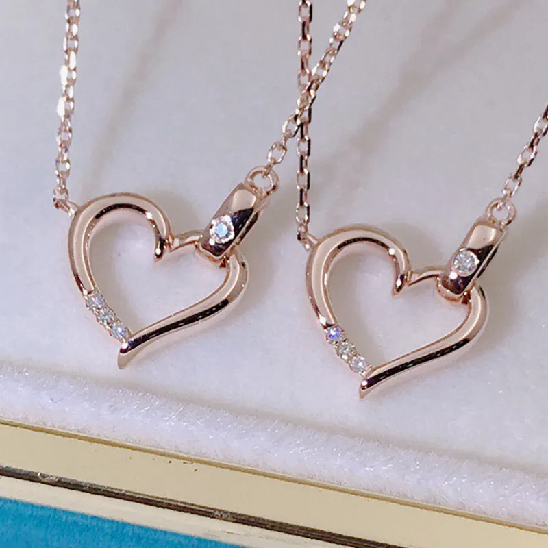 18K Gold 0.013ct Real Diamond Simple Heart Shaped Necklace
