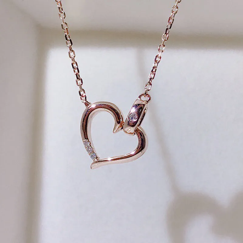 18K Gold 0.013ct Real Diamond Simple Heart Shaped Necklace