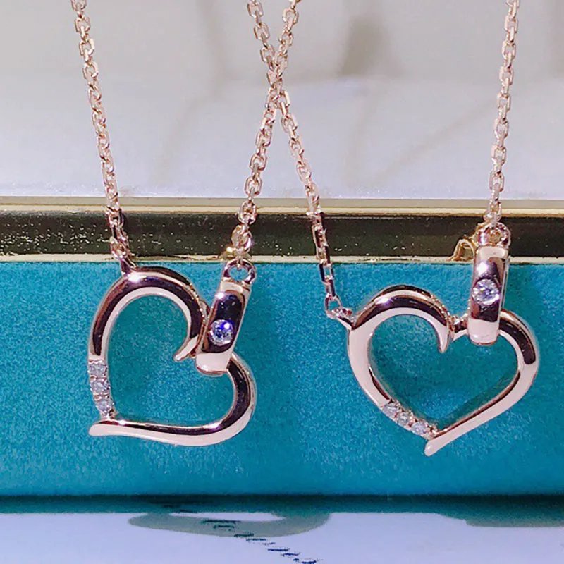 18K Gold 0.013ct Real Diamond Simple Heart Shaped Necklace