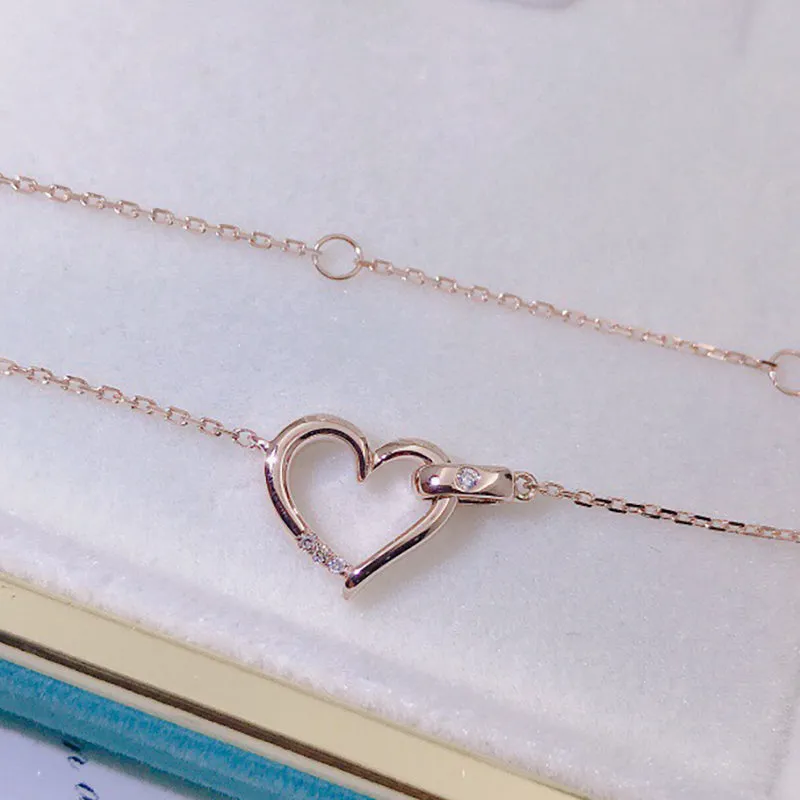 18K Gold 0.013ct Real Diamond Simple Heart Shaped Necklace