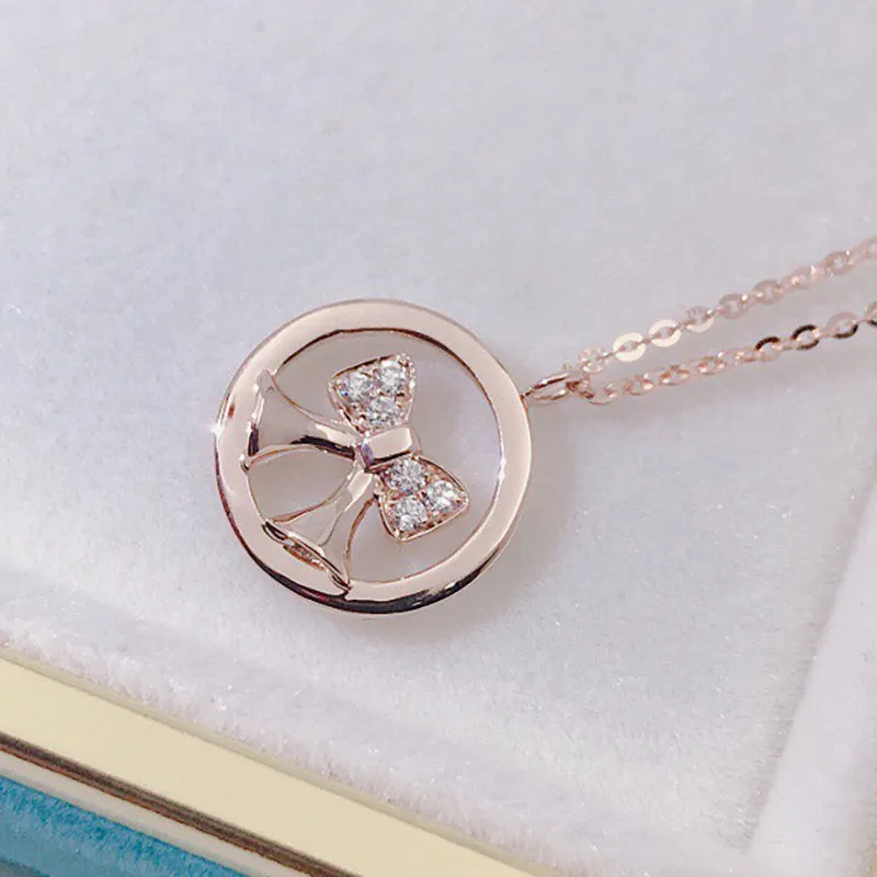 18K Gold 0.045ct Diamond Simple Kont Pendant Necklace