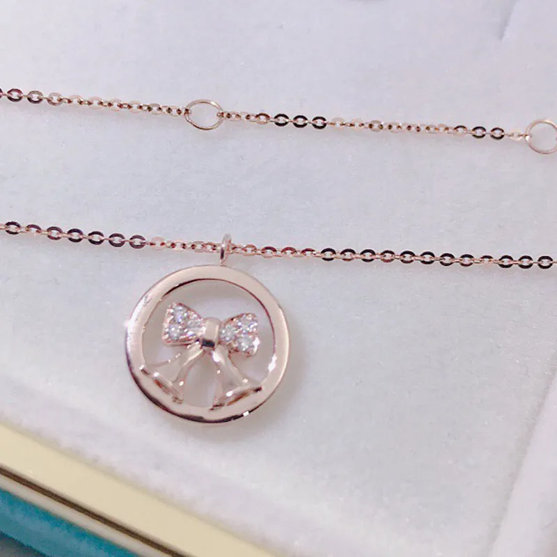 18K Gold 0.045ct Diamond Simple Kont Pendant Necklace