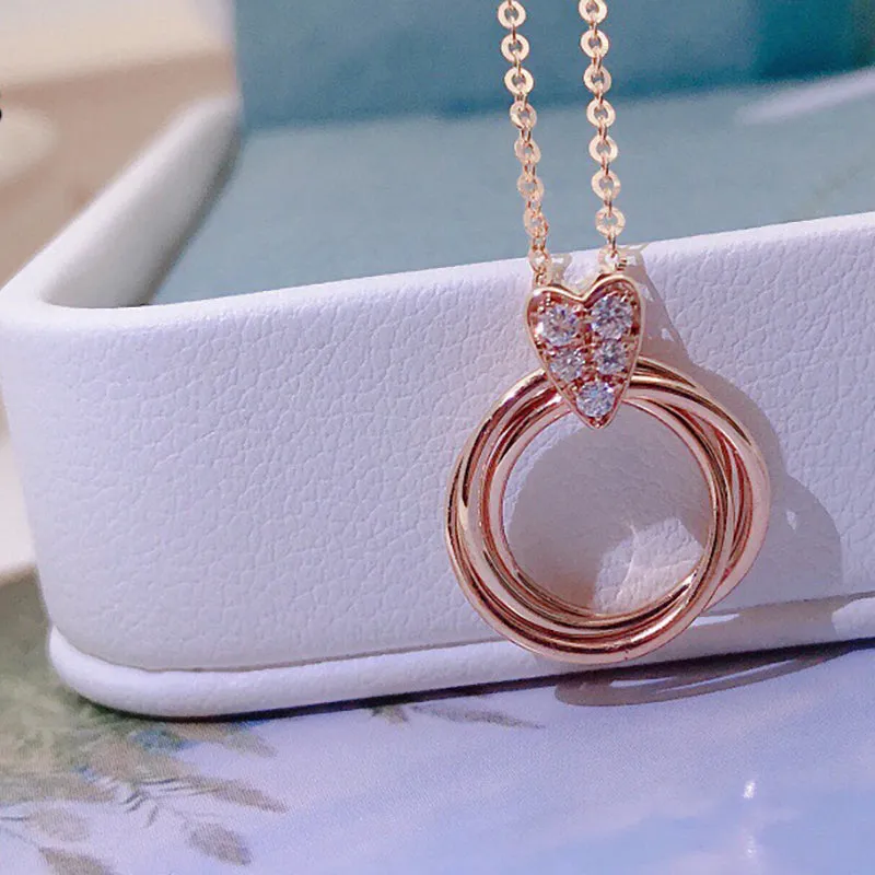 18K Gold 0.07ct Real Diamond Simple Fashion Pendant Necklace