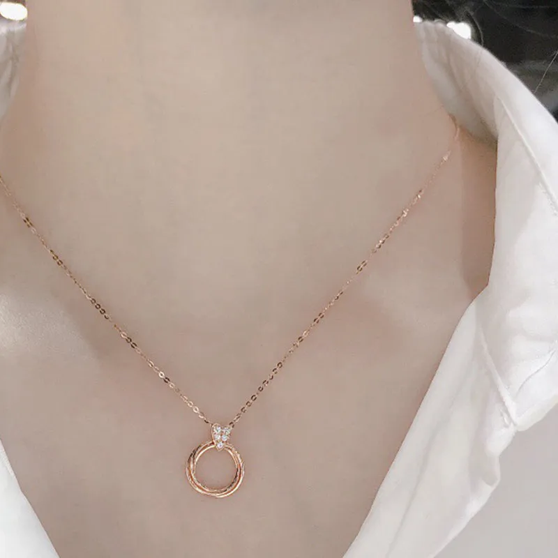 18K Gold 0.07ct Real Diamond Simple Fashion Pendant Necklace