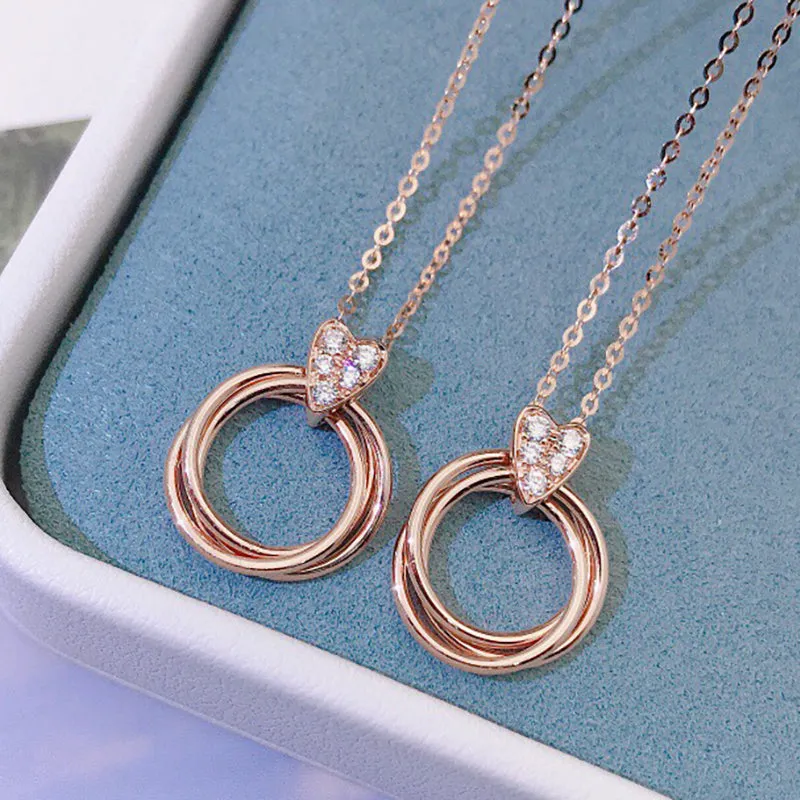 18K Gold 0.07ct Real Diamond Simple Fashion Pendant Necklace
