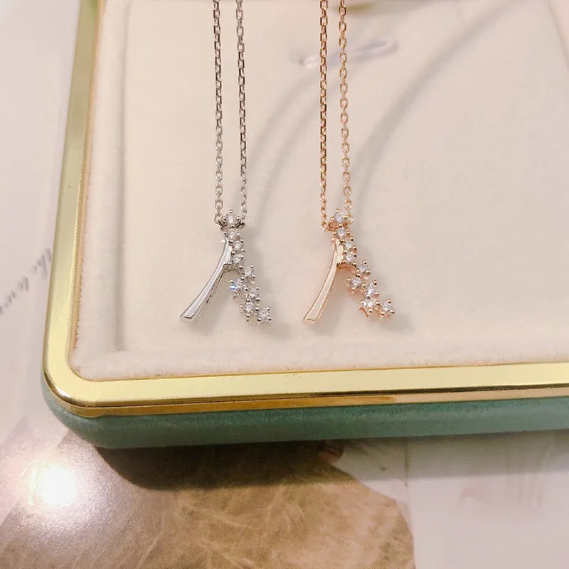 18K Gold 0.10ct Real Diamond Simple V-shape Pendant Necklace
