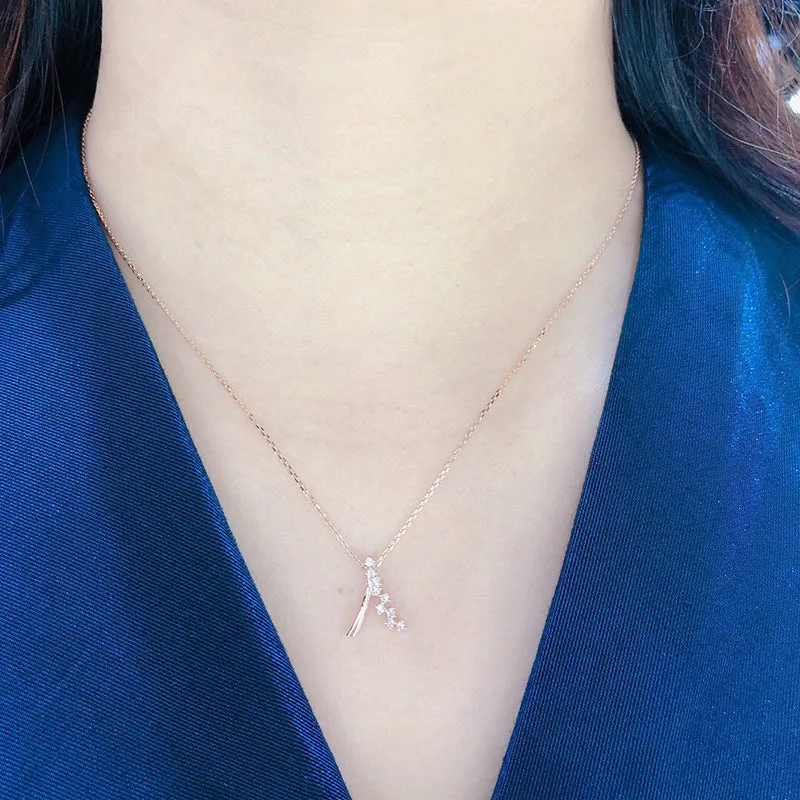 18K Gold 0.10ct Real Diamond Simple V-shape Pendant Necklace