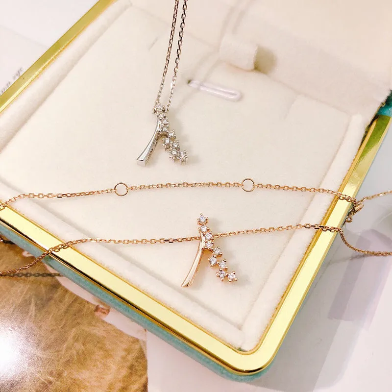 18K Gold 0.10ct Real Diamond Simple V-shape Pendant Necklace