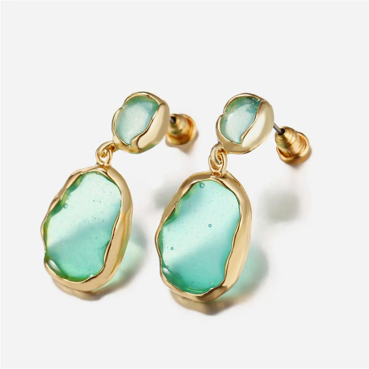 18K Gold-Plated & Green Oil Drip Drop Earring