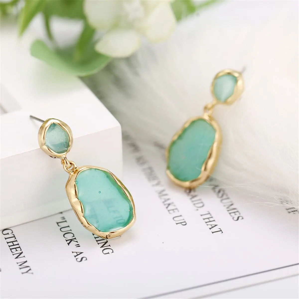 18K Gold-Plated & Green Oil Drip Drop Earring
