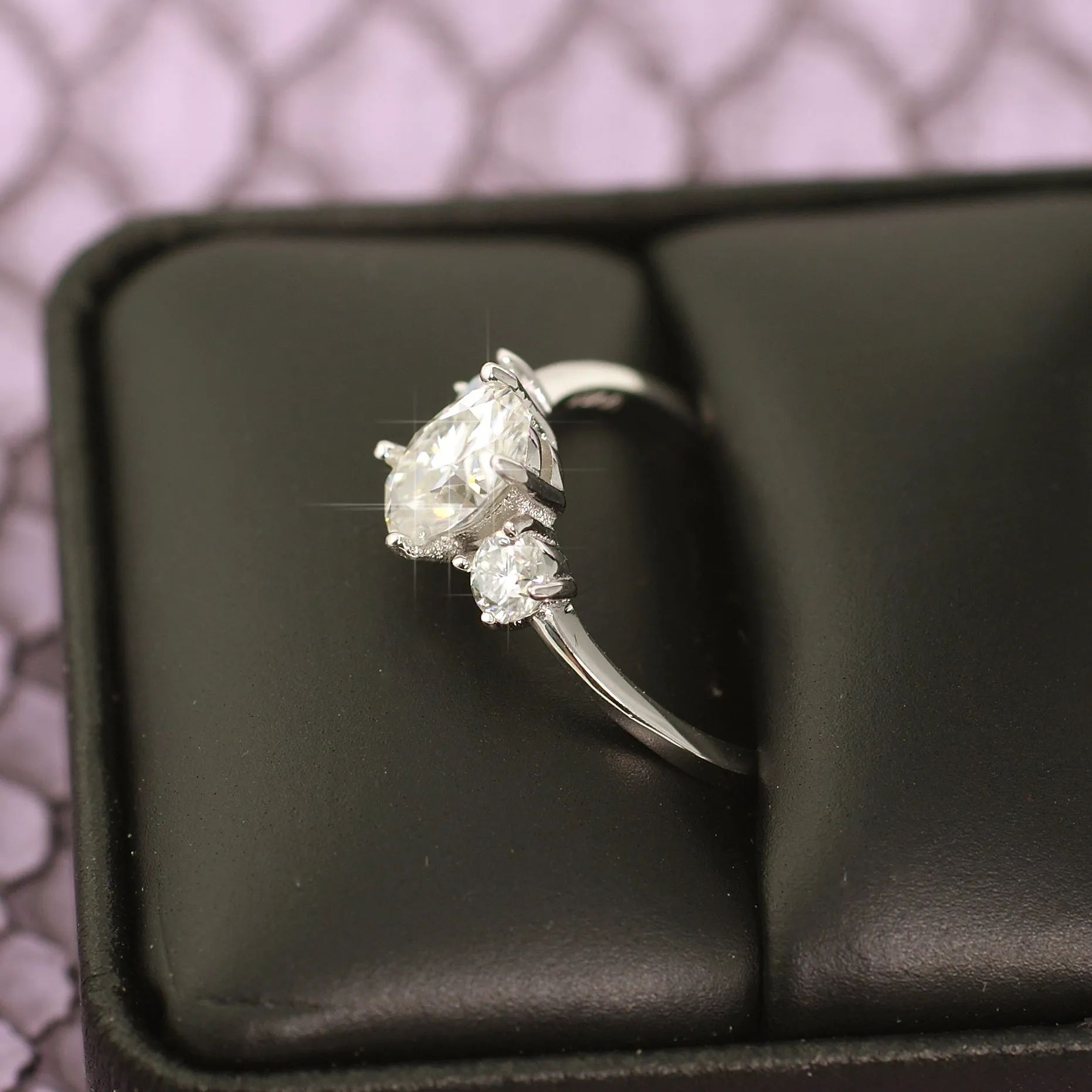 1.9 CTW Oval 3 Stone VVS1 Moissanite Engagement Ring