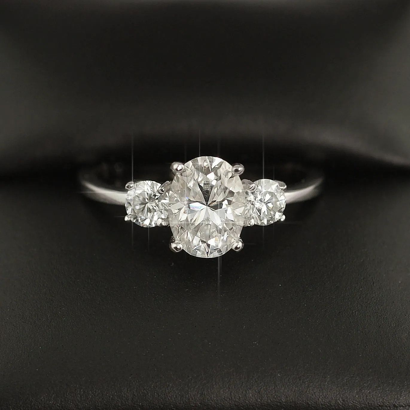 1.9 CTW Oval 3 Stone VVS1 Moissanite Engagement Ring