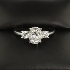 1.9 CTW Oval 3 Stone VVS1 Moissanite Engagement Ring