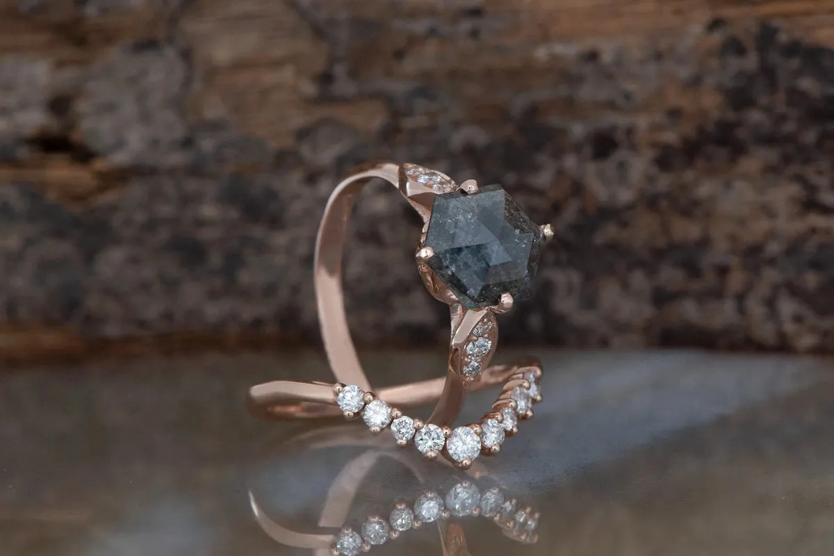 1.90 ct Salt and pepper hexagon diamond engagement ring - 14k 18K Rose Gold