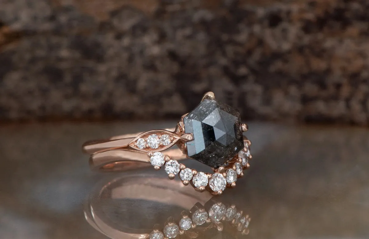 1.90 ct Salt and pepper hexagon diamond engagement ring - 14k 18K Rose Gold