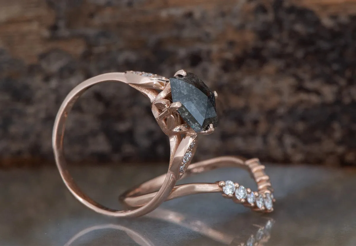 1.90 ct Salt and pepper hexagon diamond engagement ring - 14k 18K Rose Gold