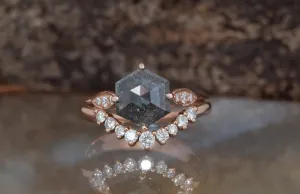 1.90 ct Salt and pepper hexagon diamond engagement ring - 14k 18K Rose Gold