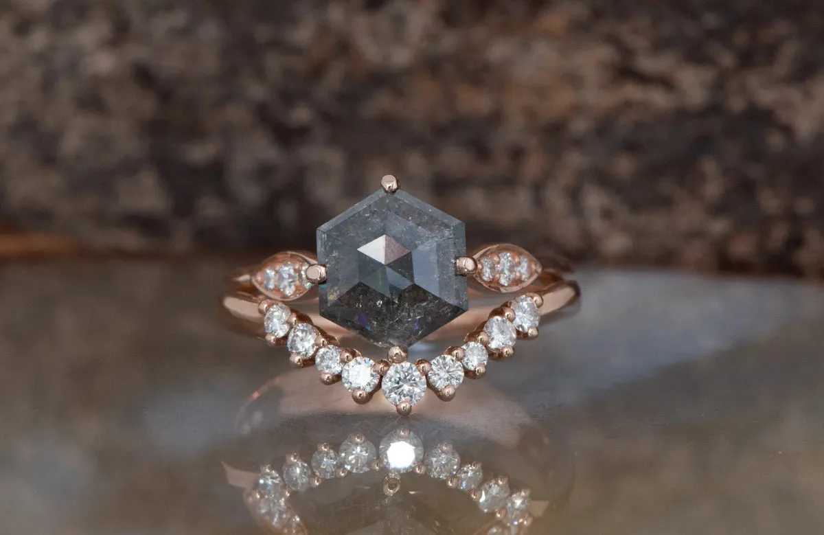 1.90 ct Salt and pepper hexagon diamond engagement ring - 14k 18K Rose Gold
