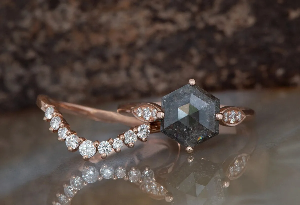 1.90 ct Salt and pepper hexagon diamond engagement ring - 14k 18K Rose Gold