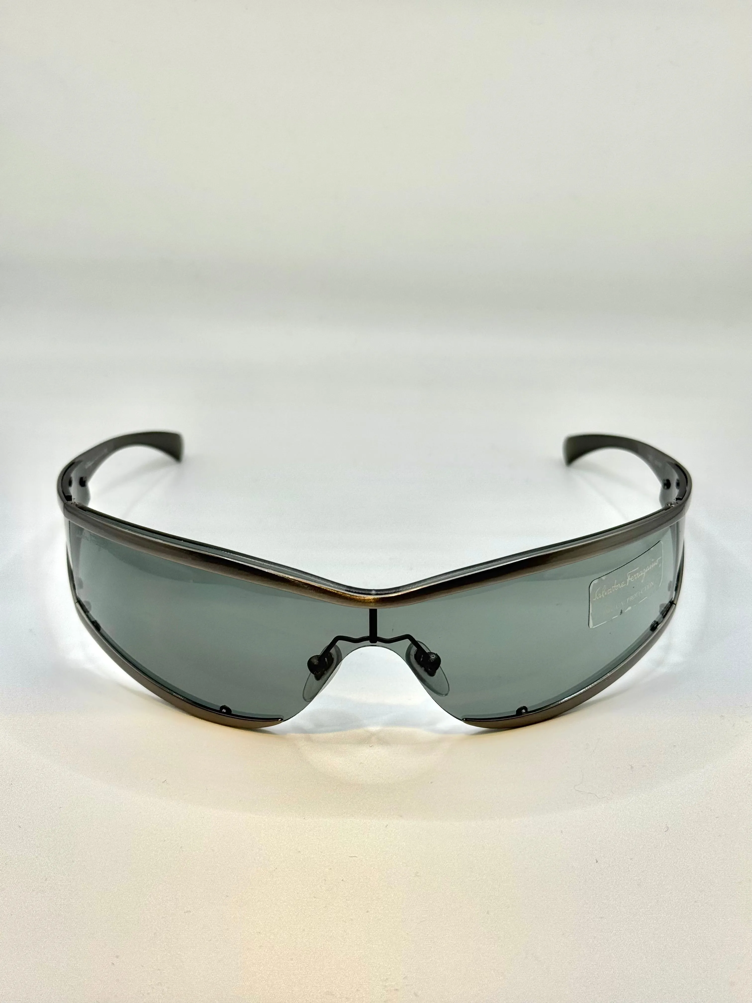 1990s Salvatore Ferragamo futuristic metallic sunglasses - new