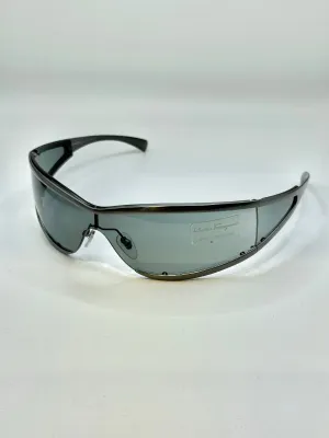 1990s Salvatore Ferragamo futuristic metallic sunglasses - new