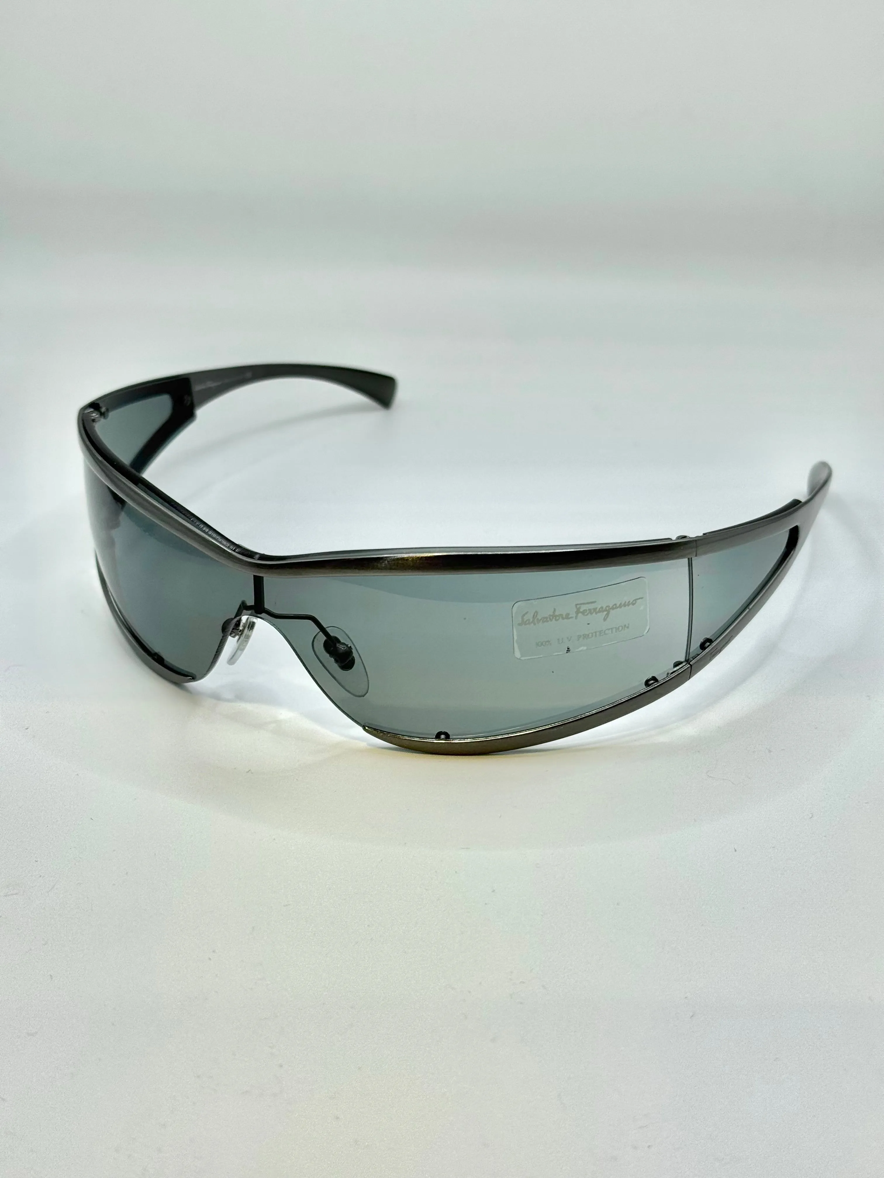 1990s Salvatore Ferragamo futuristic metallic sunglasses - new