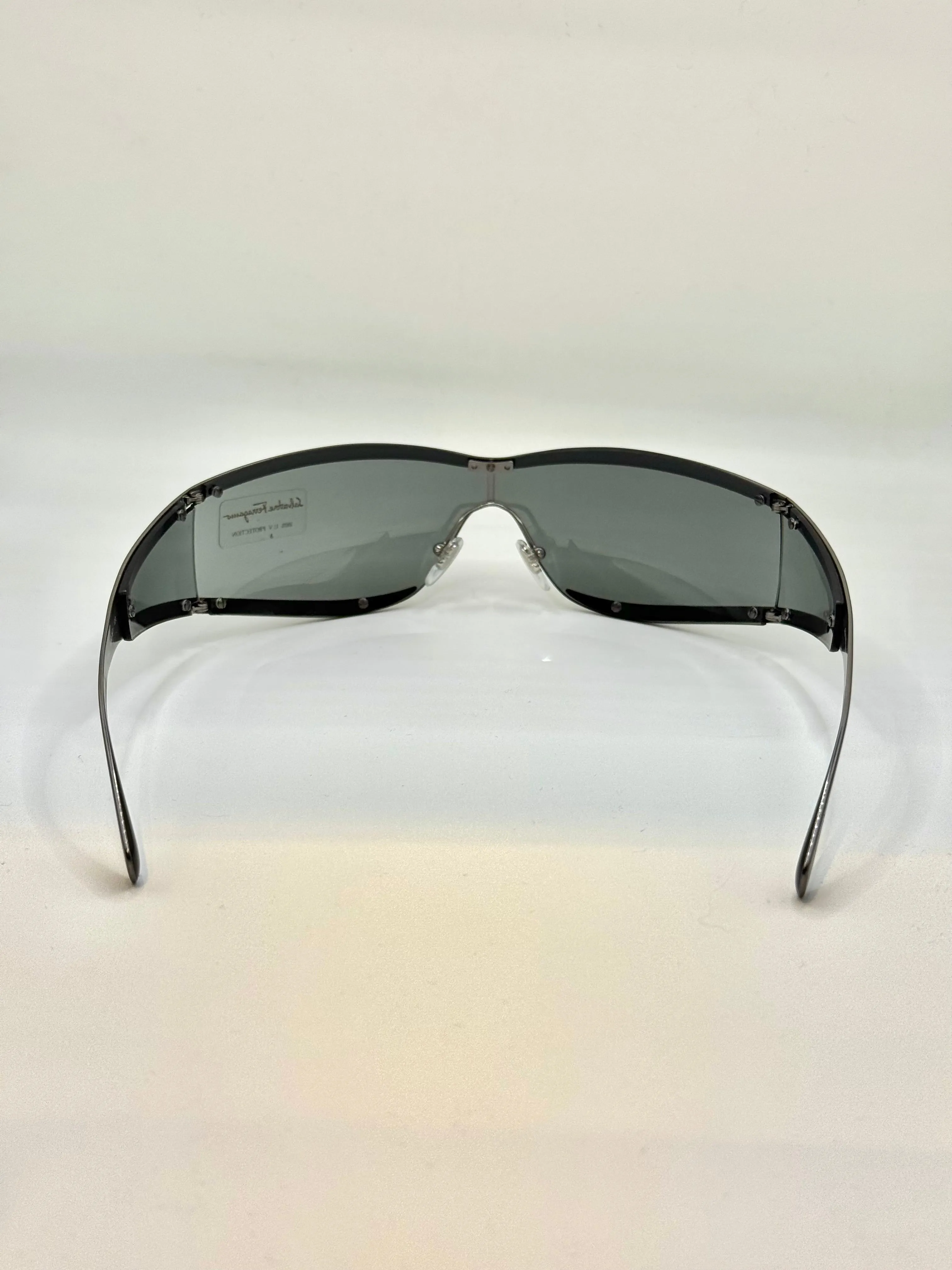 1990s Salvatore Ferragamo futuristic metallic sunglasses - new
