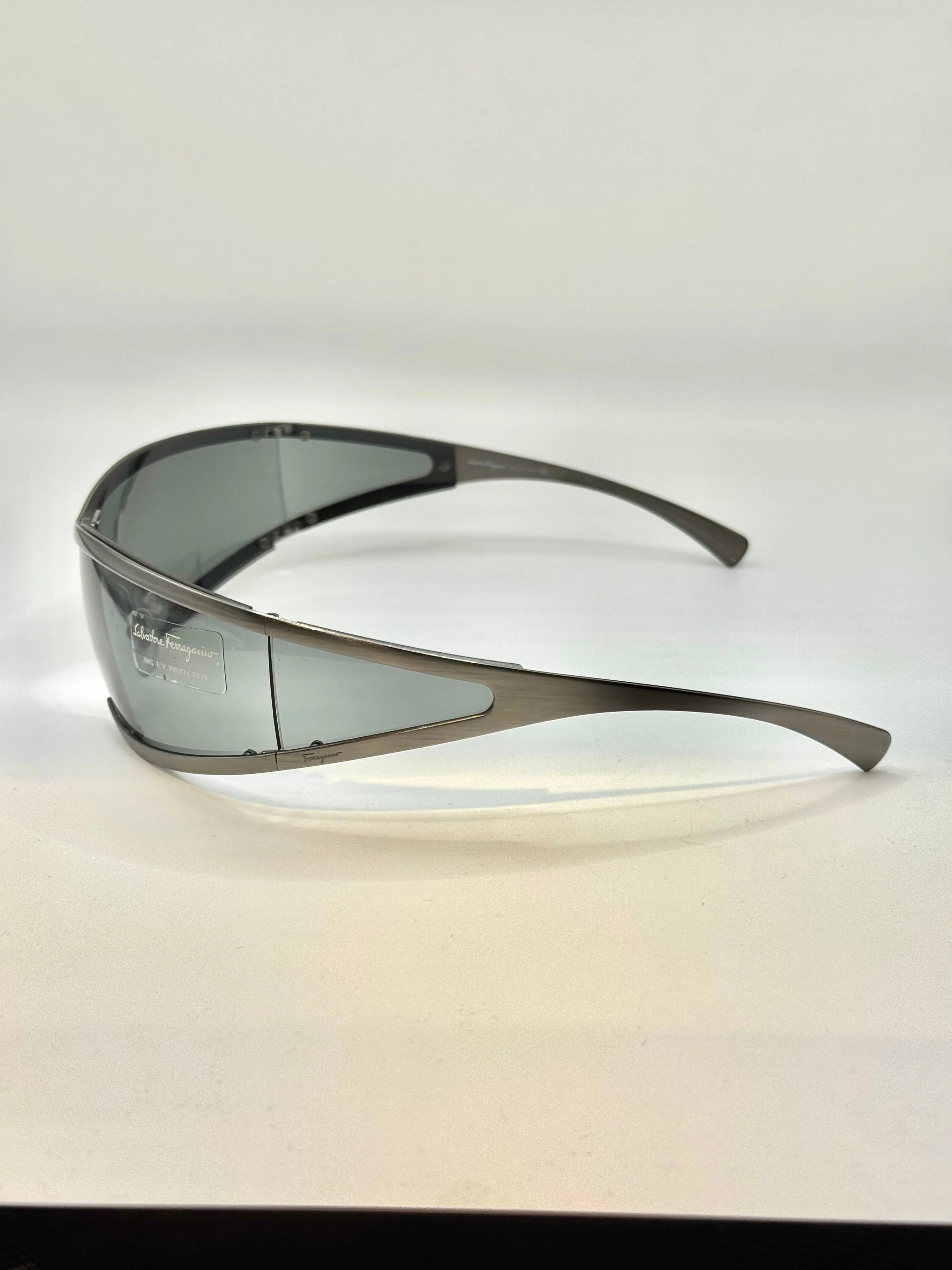 1990s Salvatore Ferragamo futuristic metallic sunglasses - new