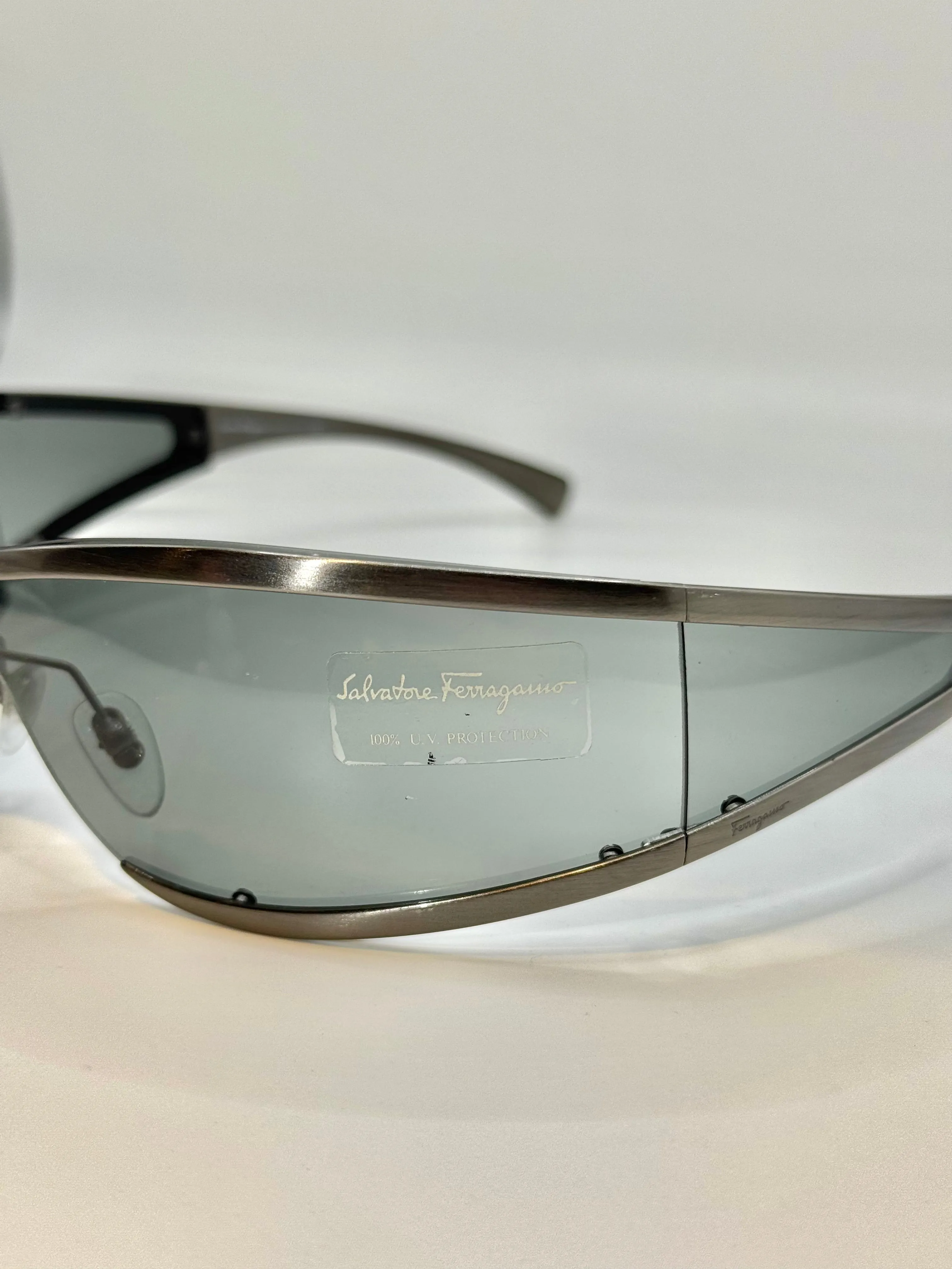 1990s Salvatore Ferragamo futuristic metallic sunglasses - new