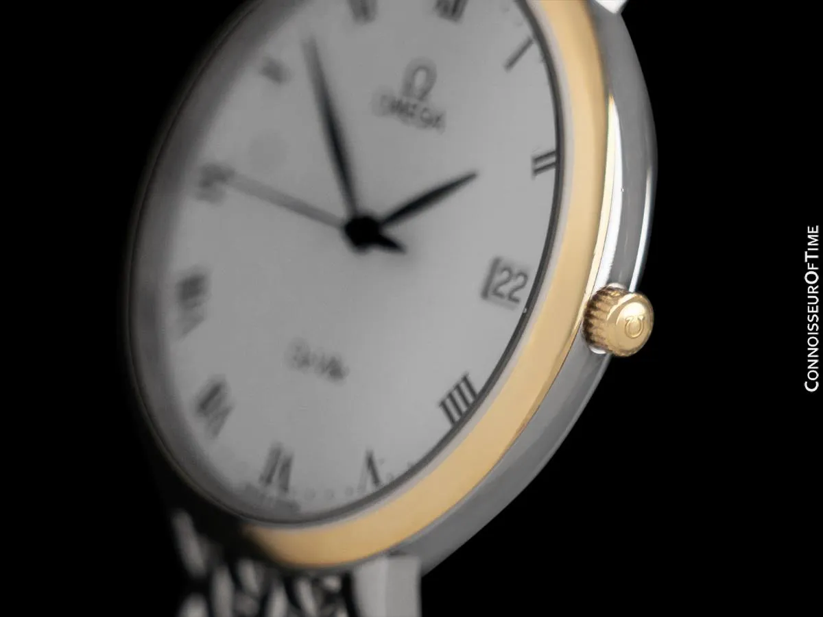1995 Omega De Ville Mens Ultra Thin Dress Watch with Date & Bracelet - Stainless Steel & 18K Gold