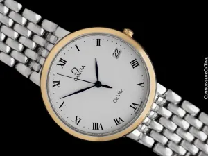 1995 Omega De Ville Mens Ultra Thin Dress Watch with Date & Bracelet - Stainless Steel & 18K Gold