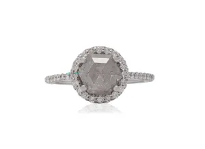2 ct Hexagon Salt and Pepper halo diamond engagement ring - 14k 18K White Gold