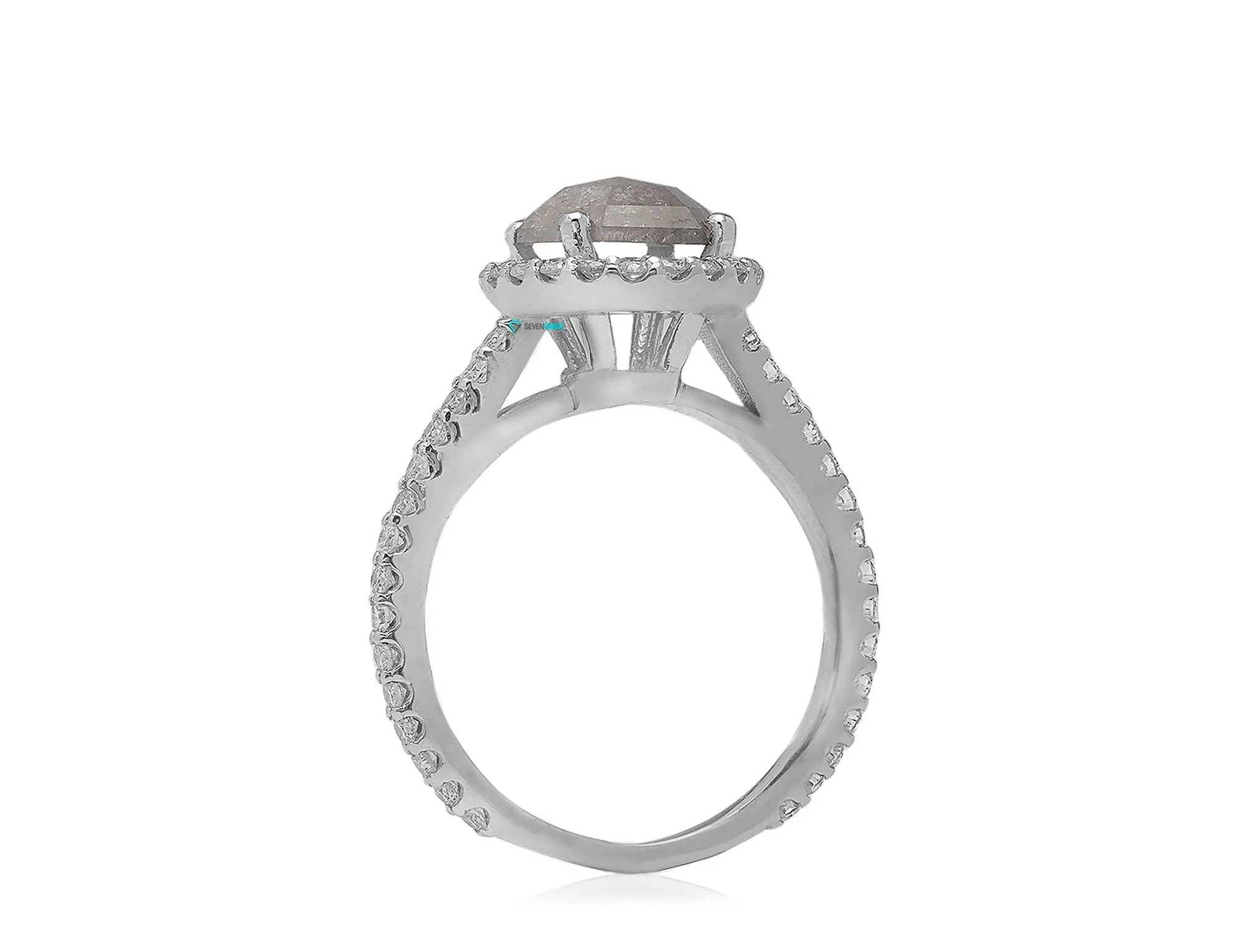 2 ct Hexagon Salt and Pepper halo diamond engagement ring - 14k 18K White Gold