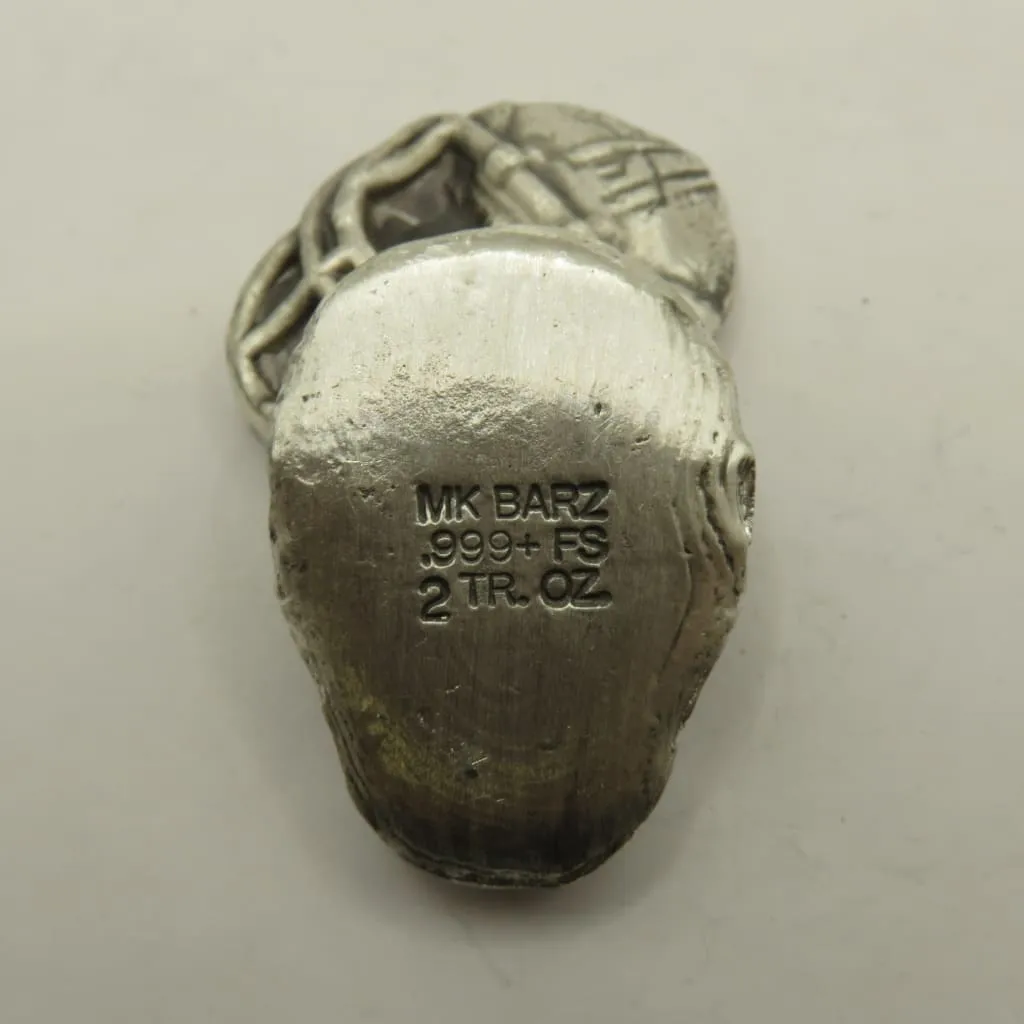 2 Oz MK BarZ "Gridiron Glory"- Football Skull Hand Poured .999 FS