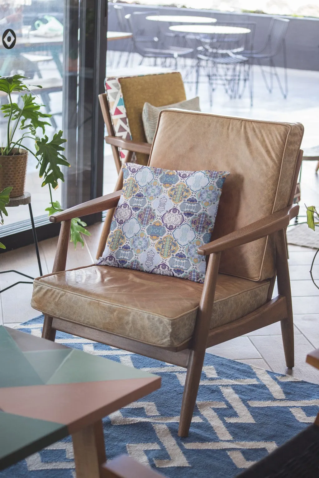20” Orange Blue Trellis Indoor Outdoor Zippered Throw Pillow