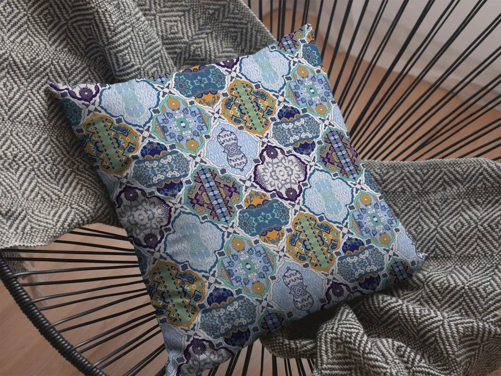 20” Orange Blue Trellis Indoor Outdoor Zippered Throw Pillow