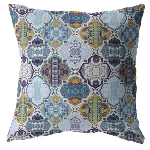 20” Orange Blue Trellis Indoor Outdoor Zippered Throw Pillow