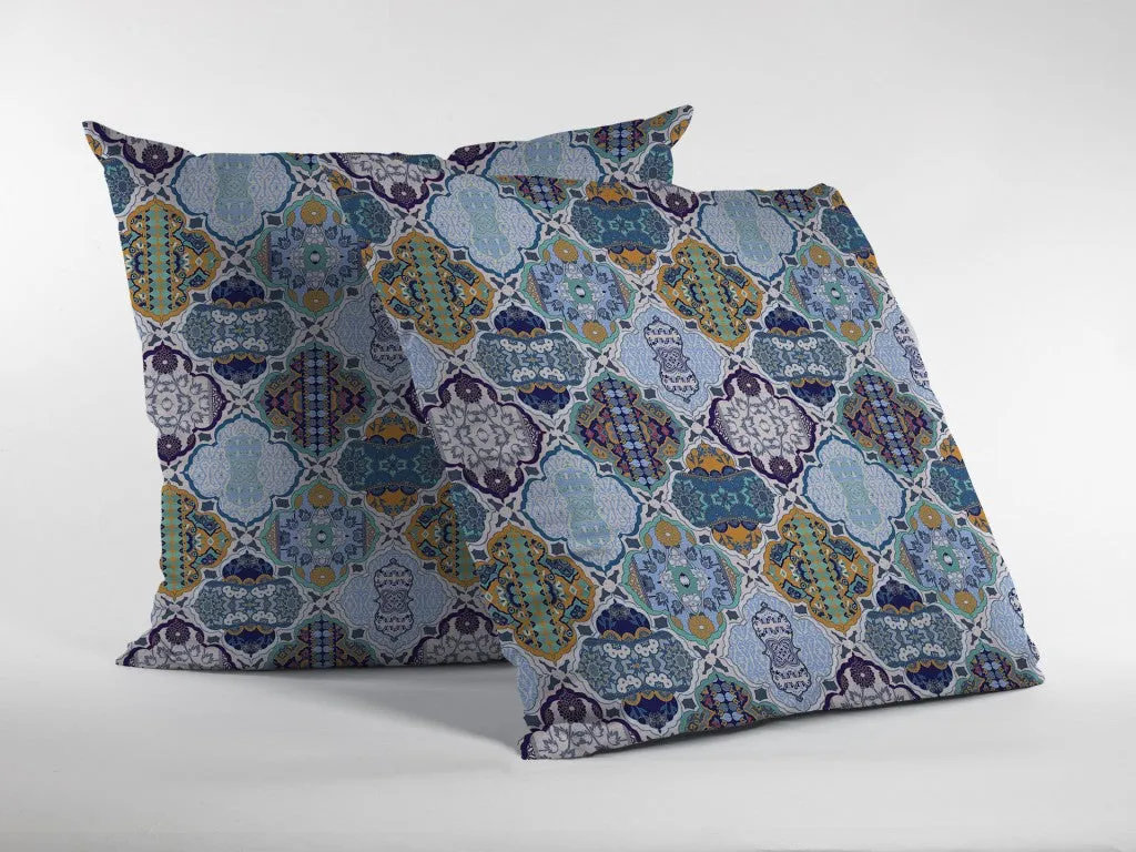 20” Orange Blue Trellis Indoor Outdoor Zippered Throw Pillow