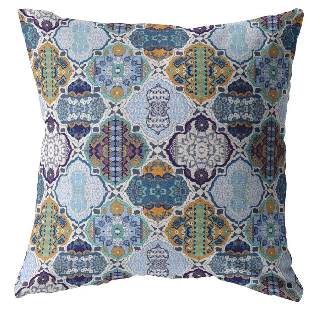 20” Orange Blue Trellis Indoor Outdoor Zippered Throw Pillow