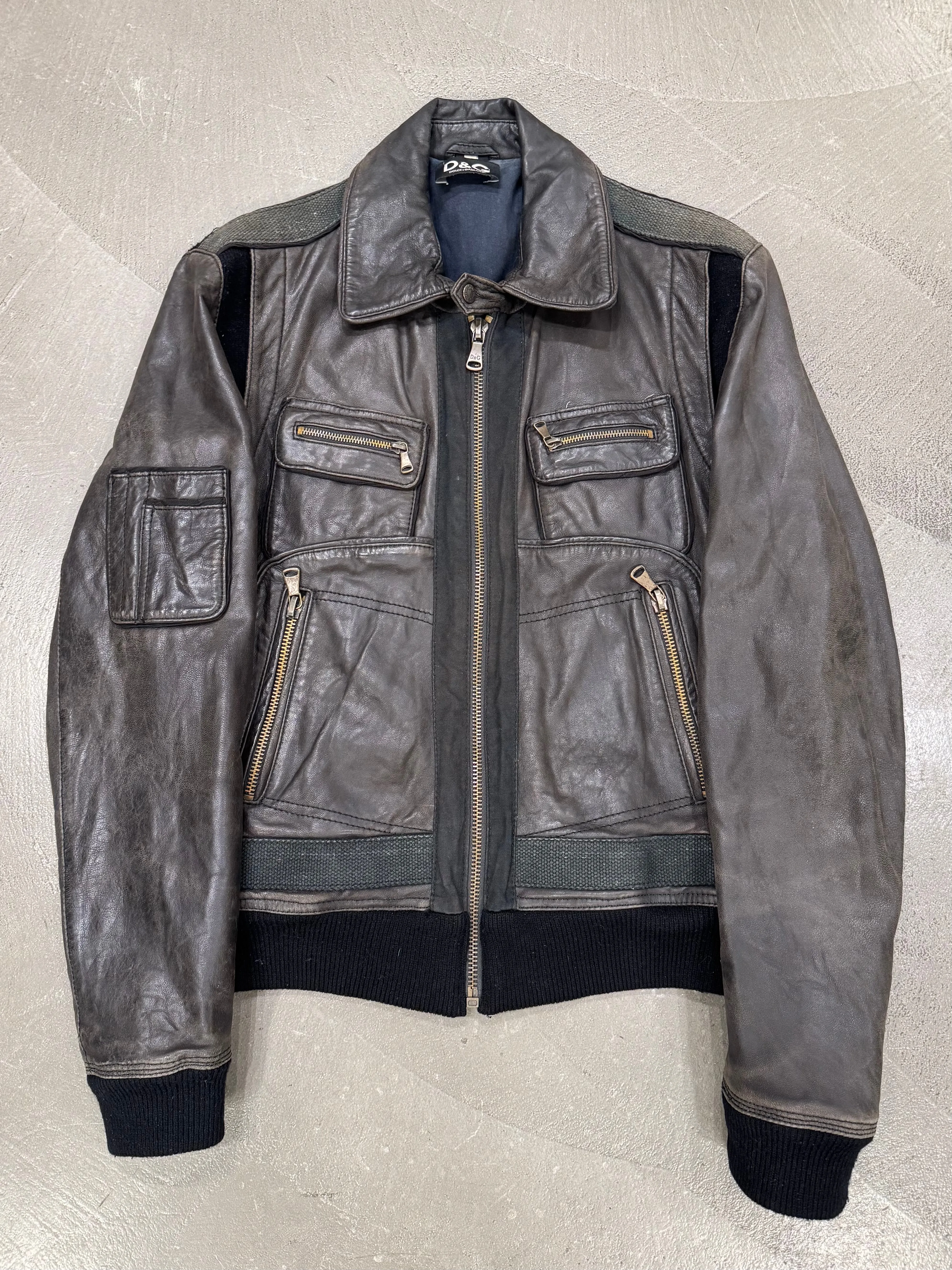 2000s Dolce & Gabbana military leather bomber jacket