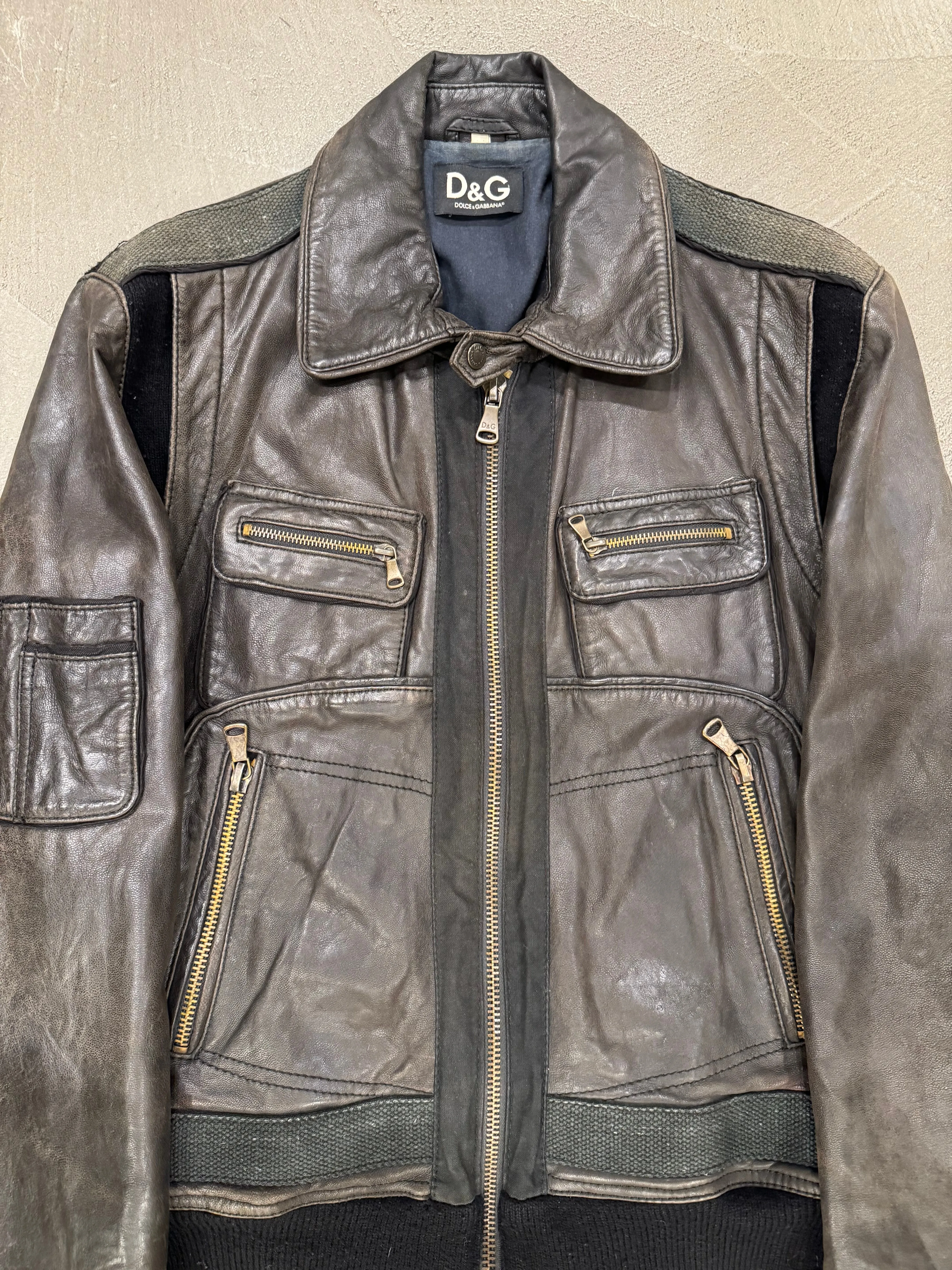2000s Dolce & Gabbana military leather bomber jacket