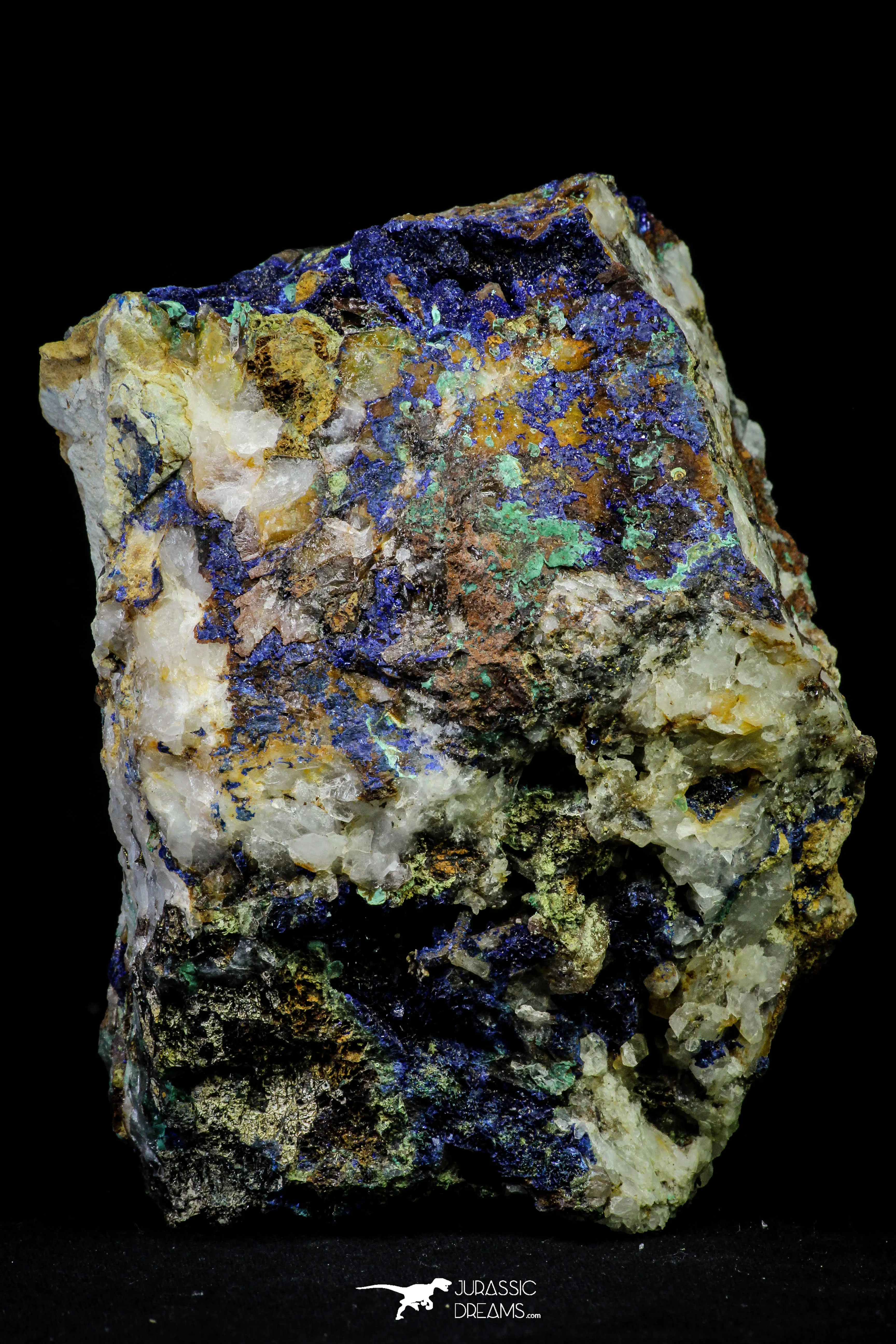 21195 - Beautiful Azurite Cristals   Malachite Cristals   Pyrite Crystals in Quartz Matrix - Alnif (South Morocco)