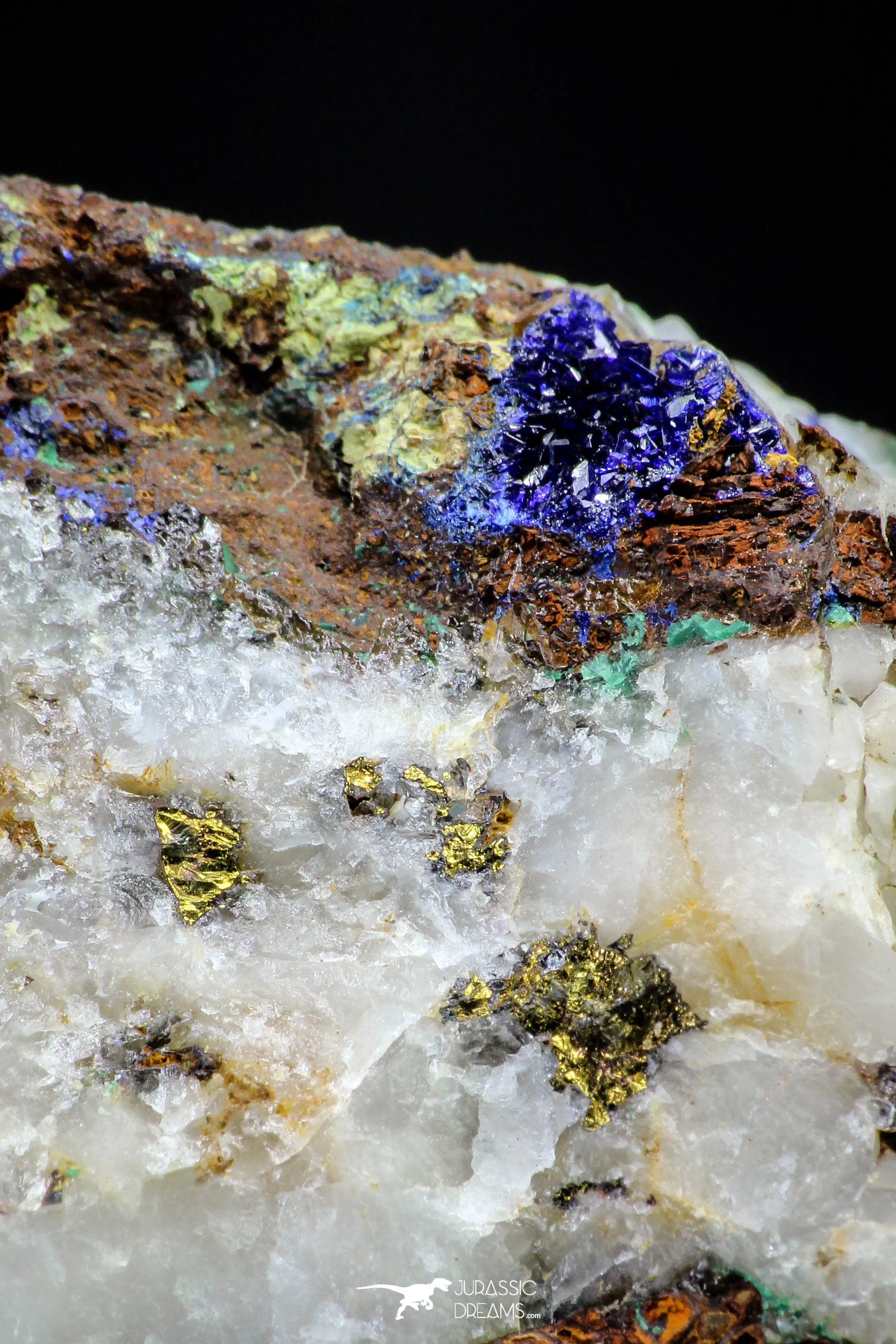 21195 - Beautiful Azurite Cristals   Malachite Cristals   Pyrite Crystals in Quartz Matrix - Alnif (South Morocco)