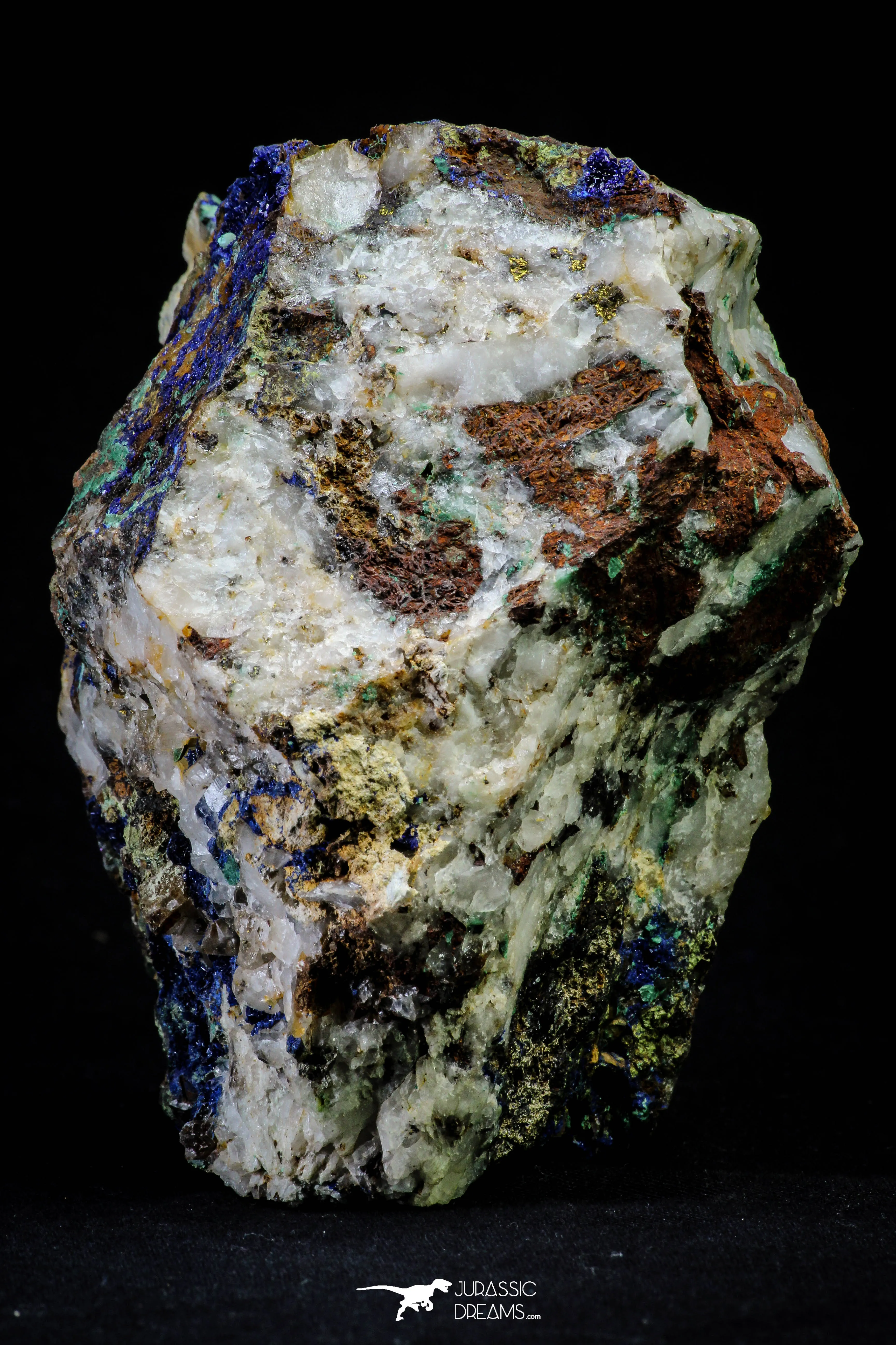 21195 - Beautiful Azurite Cristals   Malachite Cristals   Pyrite Crystals in Quartz Matrix - Alnif (South Morocco)