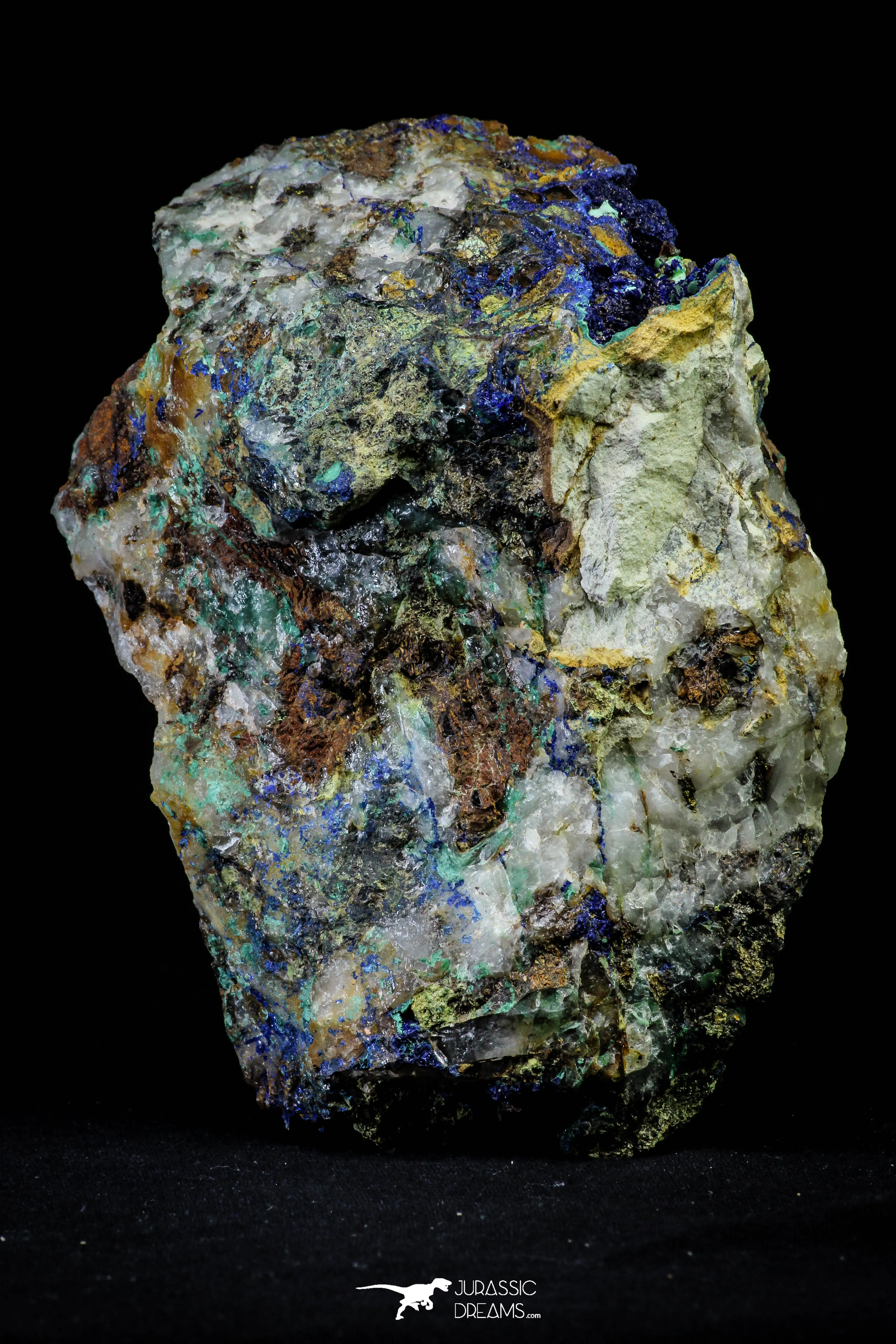 21195 - Beautiful Azurite Cristals   Malachite Cristals   Pyrite Crystals in Quartz Matrix - Alnif (South Morocco)