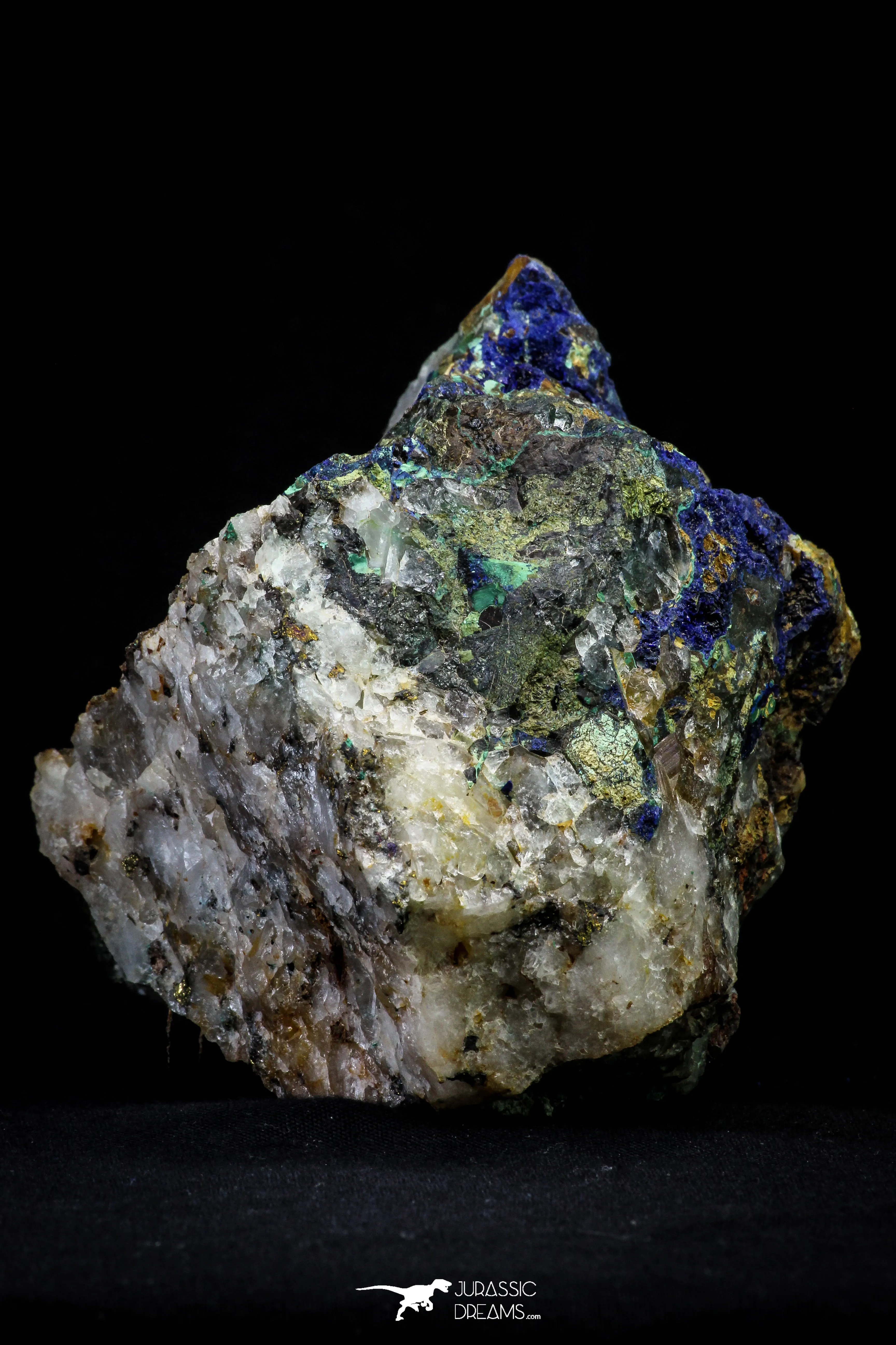 21196 - Beautiful Azurite Cristals   Malachite Cristals   Pyrite Crystals in Quartz Matrix - Alnif (South Morocco)