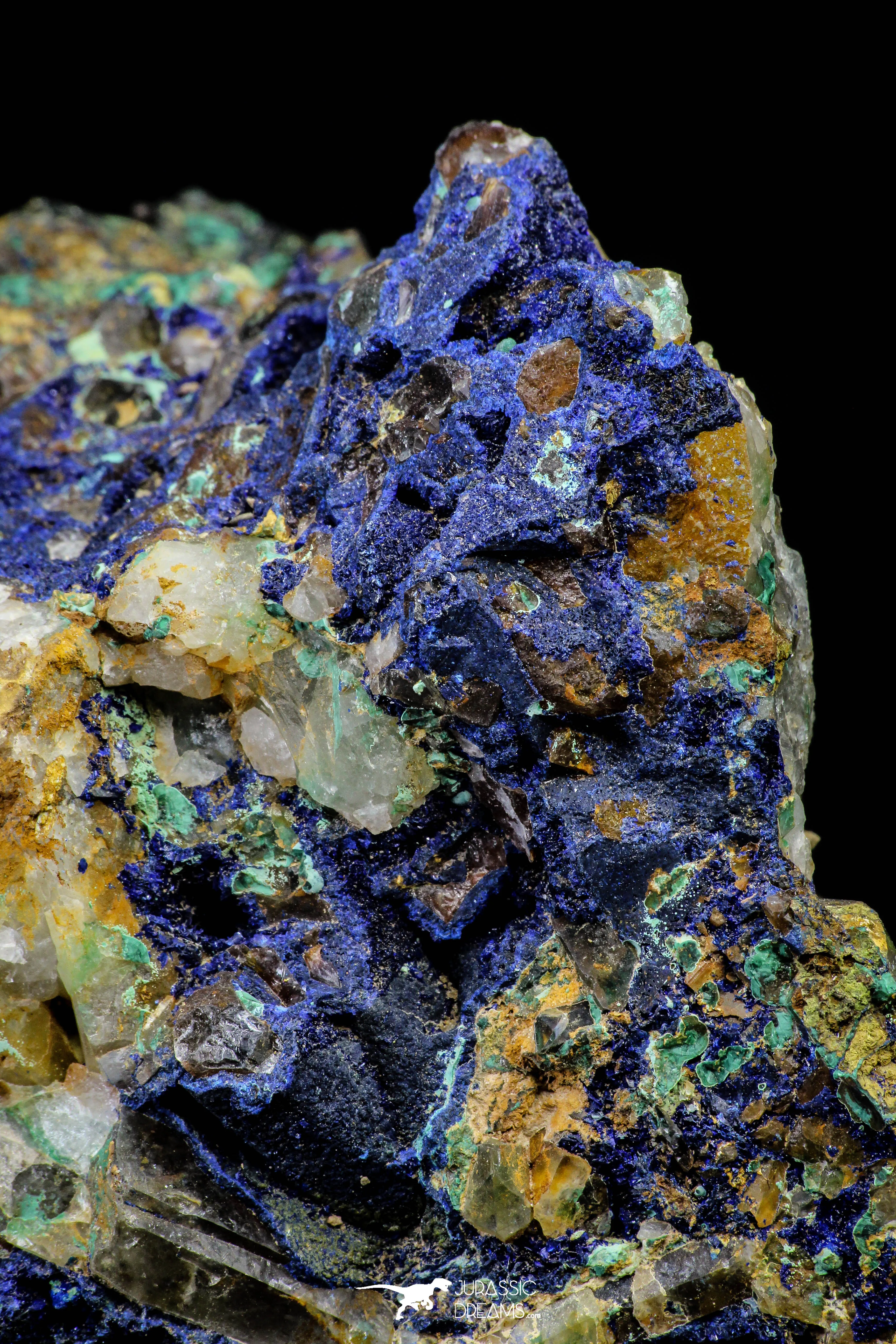 21196 - Beautiful Azurite Cristals   Malachite Cristals   Pyrite Crystals in Quartz Matrix - Alnif (South Morocco)